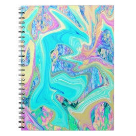 Retro Aqua Blue Liquid Art on Abstrakt Hydrangeas Anteckningsbok