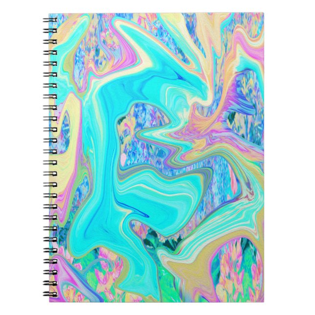 Retro Aqua Blue Liquid Art on Abstrakt Hydrangeas Anteckningsbok (Framsidan)
