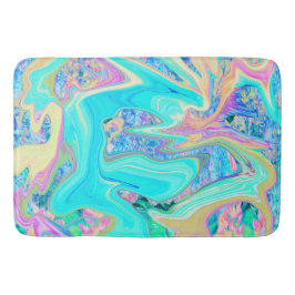 Retro Aqua Blue Liquid Art on Abstrakt Hydrangeas Badrumsmatta