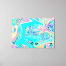 Retro Aqua Blue Liquid Art on Abstrakt Hydrangeas Canvastryck