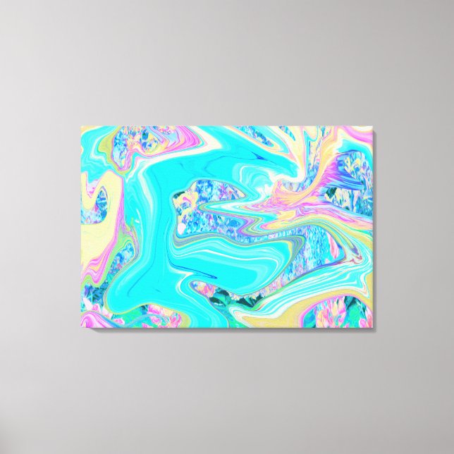 Retro Aqua Blue Liquid Art on Abstrakt Hydrangeas Canvastryck (Framsida)