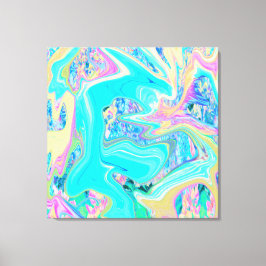 Retro Aqua Blue Liquid Art on Abstrakt Hydrangeas Canvastryck