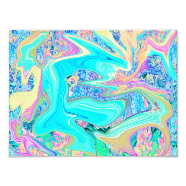 Retro Aqua Blue Liquid Art on Abstrakt Hydrangeas Fototryck (Framsidan)