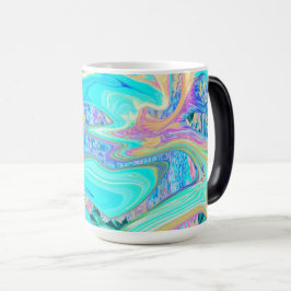 Retro Aqua Blue Liquid Art on Abstrakt Hydrangeas Magisk Mugg