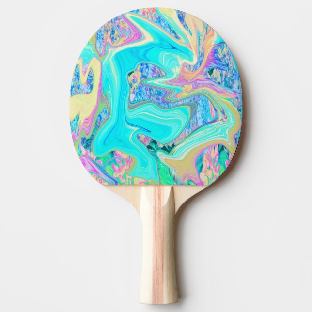 Retro Aqua Blue Liquid Art on Abstrakt Hydrangeas Pingisracket (Framsidan)