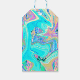 Retro Aqua Blue Liquid Art on Abstrakt Hydrangeas Presentetikett