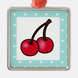 Retro Aqua Dots Cherries Julgransprydnad Metall