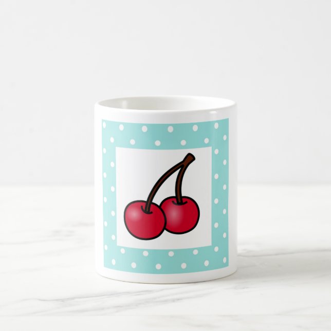 Retro Aqua Dots Cherries Kaffemugg (Center)