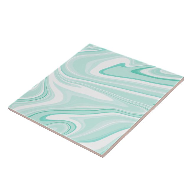 Retro Aqua Green Swirl Liquid Painting Aesthetic Kakelplatta (Sidan)