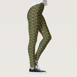 Retro Aqua, Grönt och Brown Polka dots Leggings