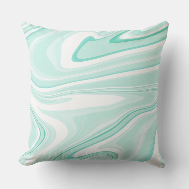 Retro Aqua Grönt Swirl Vätskerappning Aestesisk Kudde (Framsida)