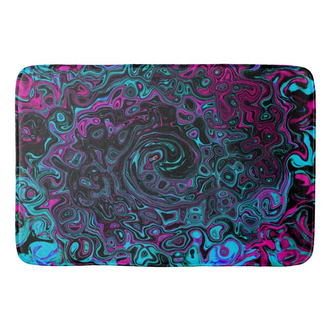 Retro Aqua Magenta och Black Abstrakt Swirl Badrumsmatta (Framsidan)