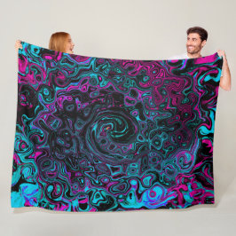 Retro Aqua Magenta och Black Abstrakt Swirl Fleecefilt
