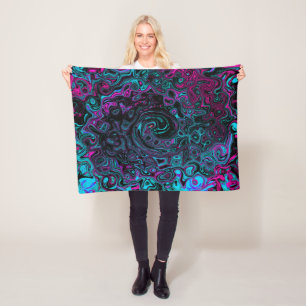 Retro Aqua Magenta och Black Abstrakt Swirl Fleecefilt