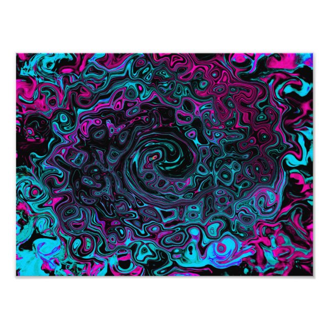 Retro Aqua Magenta och Black Abstrakt Swirl Fototryck (Framsidan)