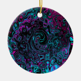 Retro Aqua Magenta och Black Abstrakt Swirl Julgransprydnad Keramik