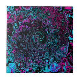 Retro Aqua Magenta och Black Abstrakt Swirl Kakelplatta