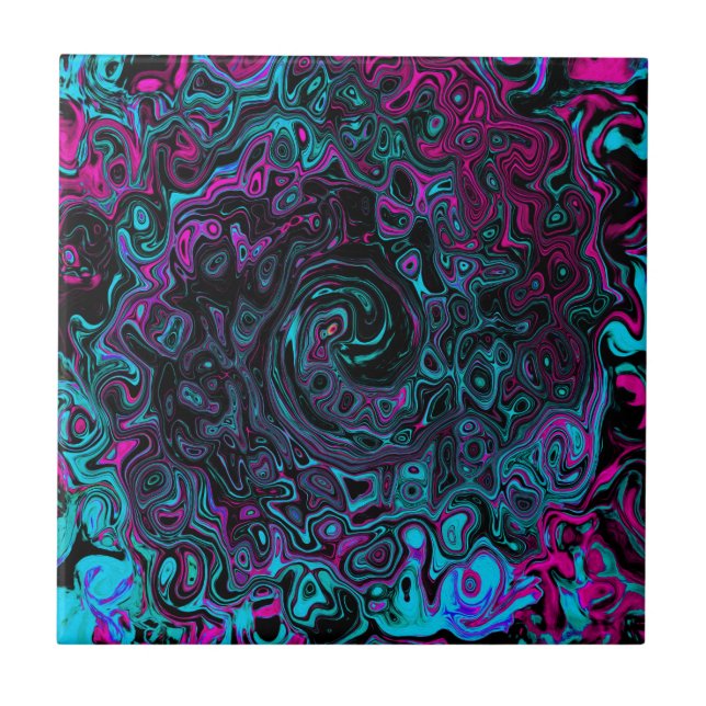 Retro Aqua Magenta och Black Abstrakt Swirl Kakelplatta (Framsidan)