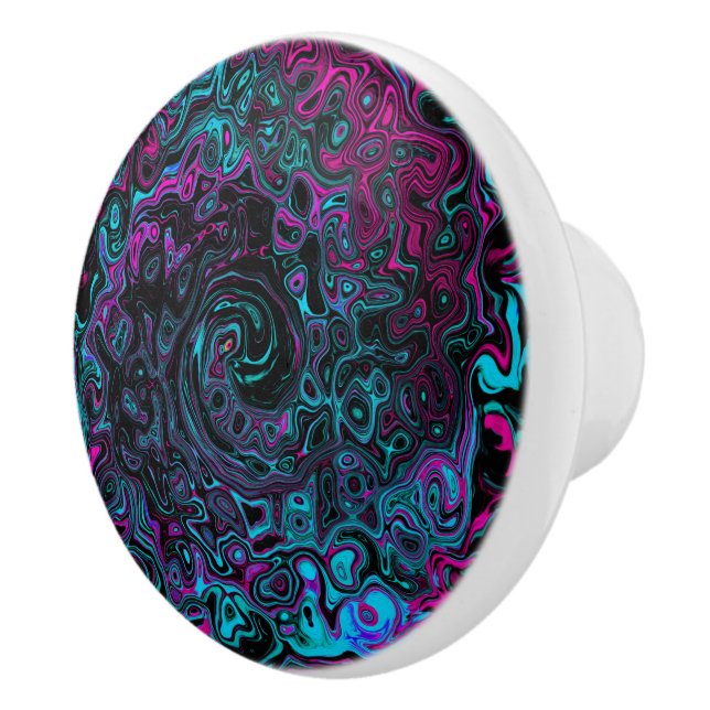 Retro Aqua Magenta och Black Abstrakt Swirl Knopp (Höger)