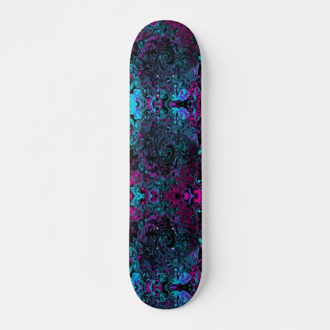 Retro Aqua Magenta och Black Abstrakt Swirl Mini Skateboard Bräda 18,5 Cm (Framsida)