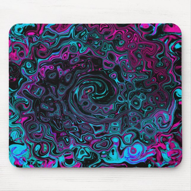 Retro Aqua Magenta och Black Abstrakt Swirl Musmatta (Framsidan)
