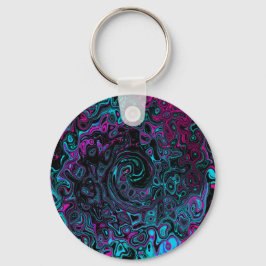 Retro Aqua Magenta och Black Abstrakt Swirl Nyckelring