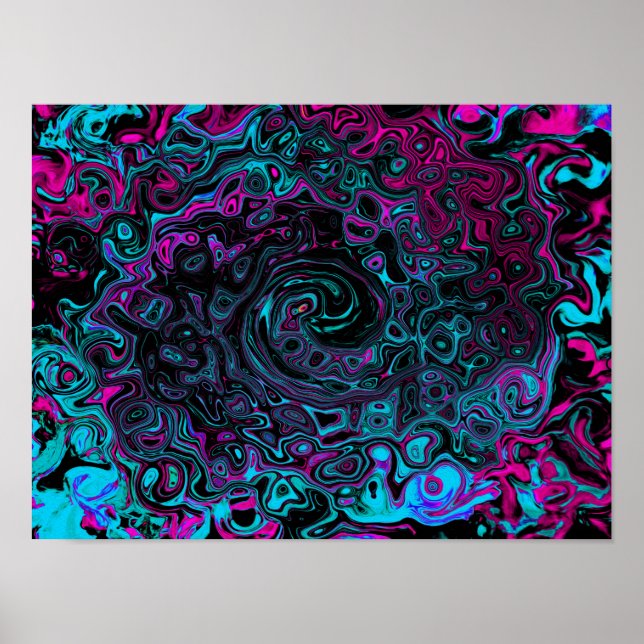 Retro Aqua Magenta och Black Abstrakt Swirl Poster (Framsidan)