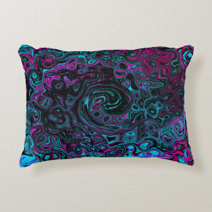 Retro Aqua Magenta och Black Abstrakt Swirl Prydnadskudde