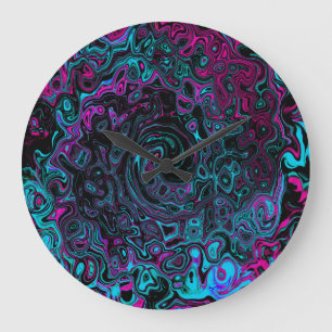 Retro Aqua Magenta och Black Abstrakt Swirl Stor Klocka