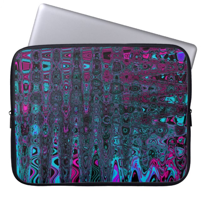 Retro Aqua Magenta och Black Abstrakt Vinkarare Laptop Fodral (Framsidan)
