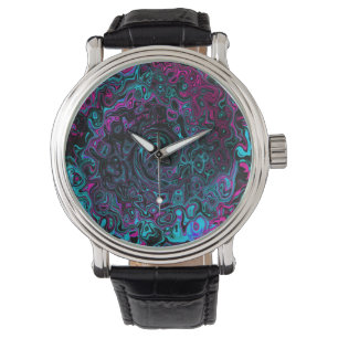 Retro Aqua Magenta och Svart Abstrakt Virvel Armbandsur