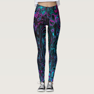Retro Aqua Magenta och Svart Abstrakt Virvel Leggings