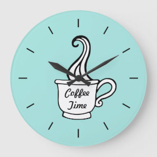 Retro Aqua Middag Kaffe Kökvägg Stor Klocka