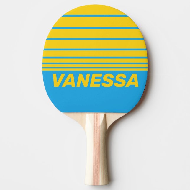 Retro Aqua Reef Horizon Ränder med Namn Pingisracket (Framsidan)