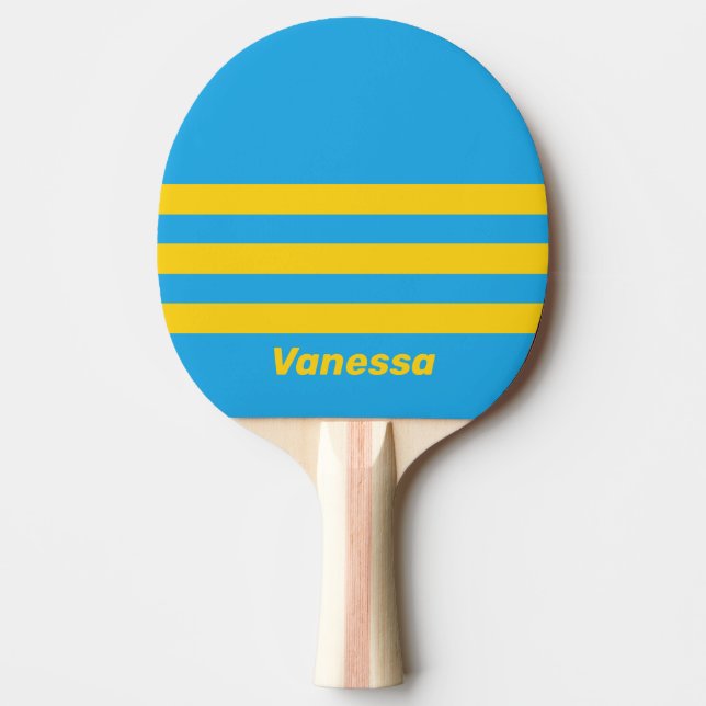 Retro Aqua Reef Three Tvärgående Ränder med Namn Pingisracket (Framsidan)