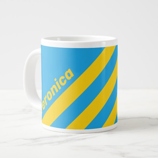 Retro Aqua Reef Tre Ränder med Namn Jumbo Mugg (Framsida vänster)