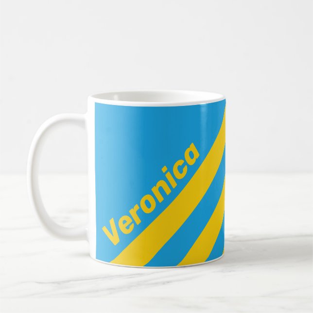 Retro Aqua Reef Tre Ränder med Namn Kaffemugg (Vänster)
