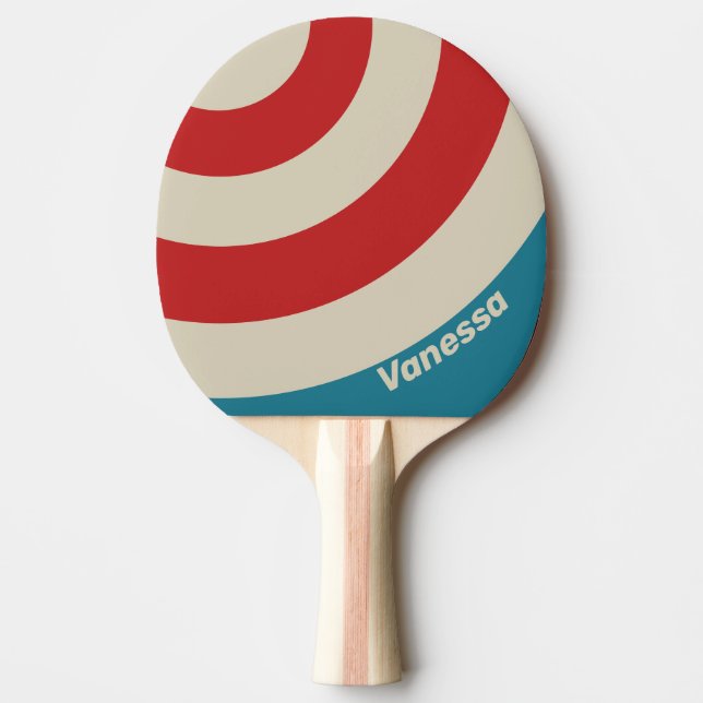 Retro Aqua Surf Cirkel Rand med Namn Pingisracket (Framsidan)