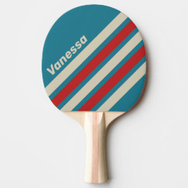 Retro Aqua Surf Diagonal Randig med Namn Pingisracket