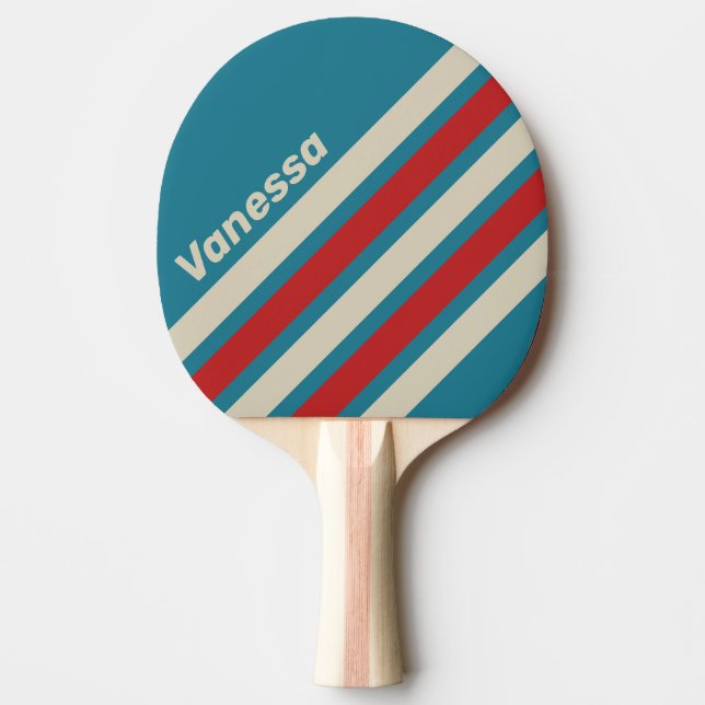 Retro Aqua Surf Diagonal Randig med Namn Pingisracket (Framsidan)