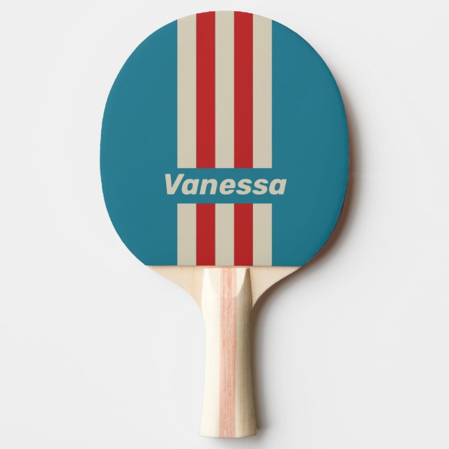 Retro Aqua Surf Pin Ränder med Namn Pingisracket (Framsidan)