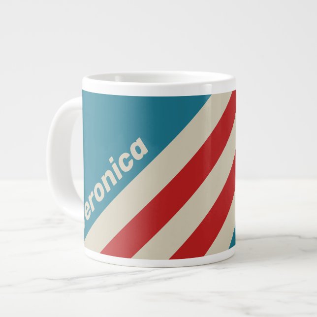 Retro Aqua Surf-ränder med namn Jumbo Mugg (Framsida vänster)
