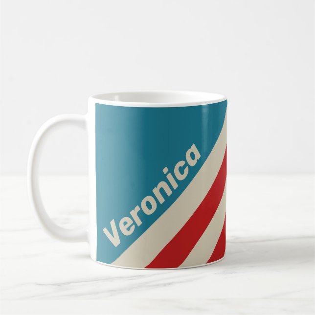 Retro Aqua Surf-ränder med namn Kaffemugg (Vänster)