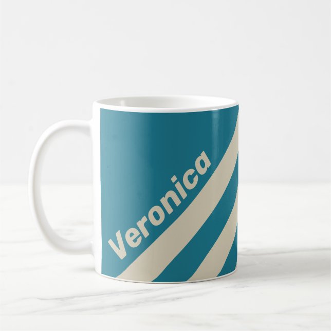 Retro Aquamarine Tre Ränder med Namn Kaffemugg (Vänster)