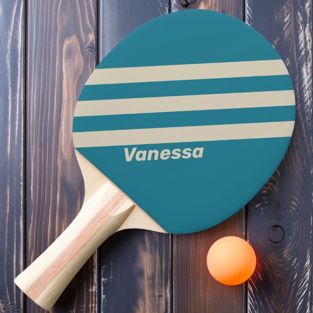 Retro Aquamarine Tre Ränder med Namn Pingisracket (Skapare uppladdad)