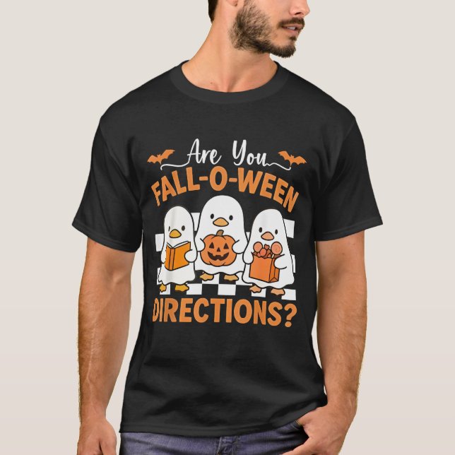 Retro är du Fall O Ween Directions Lärare Hallo T Shirt (Framsida)