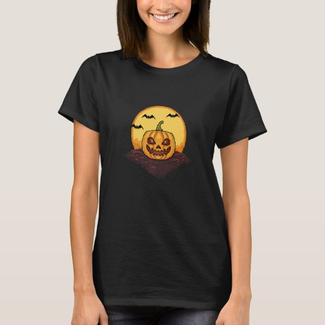 Retro Arcade Game 80s 8-bitars Halloween Pumpkin T Shirt (Framsida)