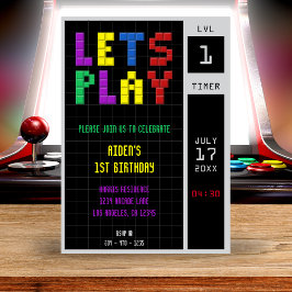 Retro Arcade Game Kids 1:a födelsedag Party Inbjudningar