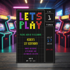 Retro Arcade Game Kids 1:a födelsedag Party Inbjudningar