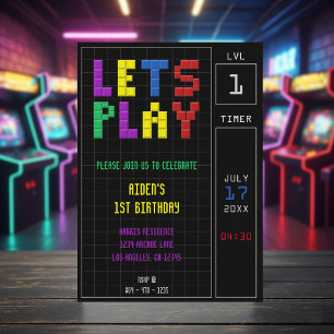 Retro Arcade Game Kids 1:a födelsedag Party Inbjudningar